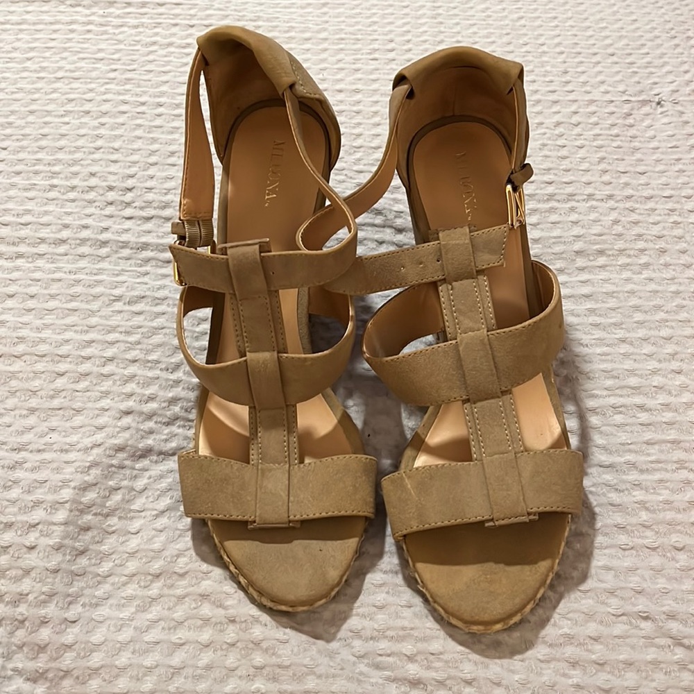 Merona Suede Wedge Cage Sandals in Tan Size 11